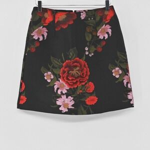 Hutch by Anthropologie Brocade Skirt Womens Size S Black Floral Jacquard Mini